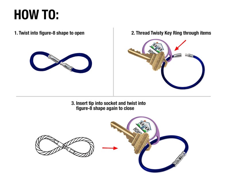 Lucky Line 5â€ Twisty Lock Key Ring, Flexible Nylon Coated Steel Wire Loop, Corrosion-Resistant and Durable, Blue, 5 Pack (8113005) - Image 3